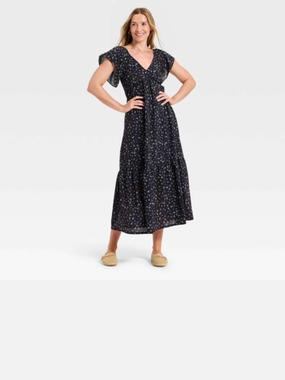 Universal Thread Floral Flutter Sleeve V-Neck Maxi Dress